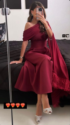 Robe de bal longue en satin bordeaux, robe de soirée chic Y409