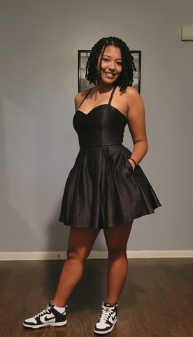Black A-line Homecoming Dress Black Short Dress Y2449
