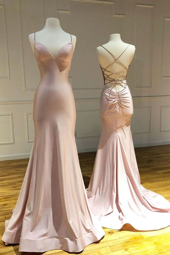 Vestido largo de sirena rosa con escote corazón, de satén, para baile de graduación, vestido de noche rosa Y4575