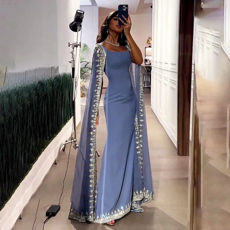 Vestidos de noche brillantes con lentejuelas para mujeres árabes, estilo sirena, con capa hasta el suelo, ideales para fiestas de graduación, bodas y eventos especiales (Y4817)