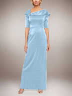 Robe longue fourreau scintillante avec revers à poignets et manches coudes 