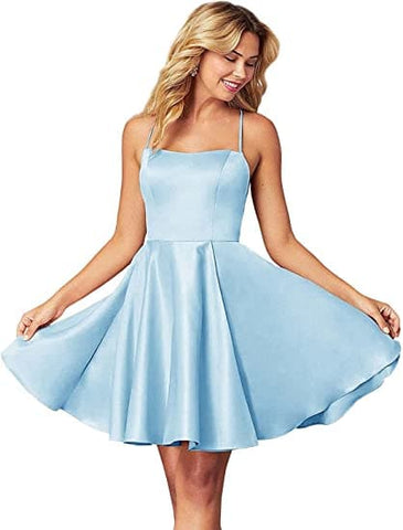 Spaghetti Straps Homecoming Dress Short Satin Puffy Cocktail SYH1