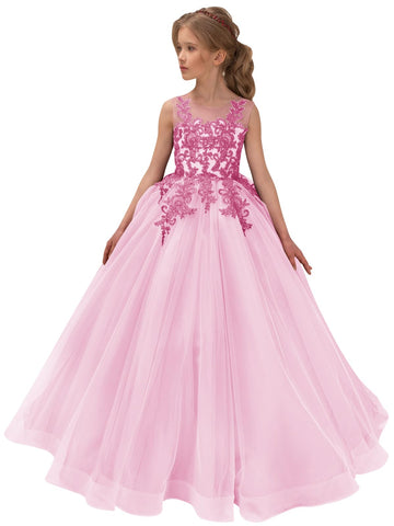 Vestidos de niña de las flores de tul y encaje para bodas, vestidos de concurso de encaje floral para adolescentes 