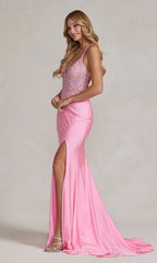 Vestido de graduación rosa con corpiño de encaje SYP56