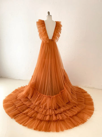 Vestido de maternidad de tul sin espalda para sesión de fotos