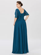 Robes de mère de la mariée de coupe trapèze/princesse, col carré, longueur au sol 