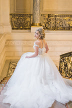 Robe de bal élégante à manches courtes en dentelle et tulle, robe de mariée WD692