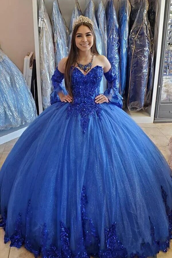 Vestidos de quinceañera de corte princesa, escote corazón y manga larga, vestidos de graduación