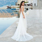 Beach Boho Backless Wedding Dresses Spaghetti Straps Lace Wedding Gowns Side Split V Neck Bride Dress Vestido De Novia