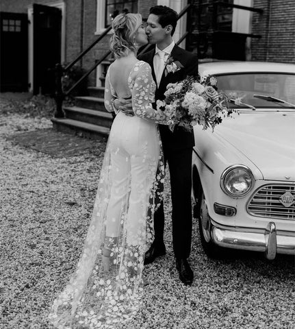 Ensemble pantalon dos nu sexy pour la plage, robe de mariée pour femme, robe de mariée à manches longues en dentelle appliquée, robe de mariée pas chère, nouvelle Vestido De Novia