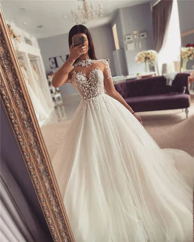 Hermosos vestidos de novia corte A, preciosos apliques de encaje, favorecedores, estilo princesa vaporoso, vestido de novia playero 2024