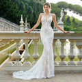Beautiful Lace Sexy Off Shoulder Elegant Mermaid Sleeveless Deep V-neck Mop Wedding Dresses Strapless Bohemia Bridal Gowns