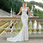 Beautiful Lace Sexy Off Shoulder Elegant Mermaid Sleeveless Deep V-neck Mop Wedding Dresses Strapless Bohemia Bridal Gowns