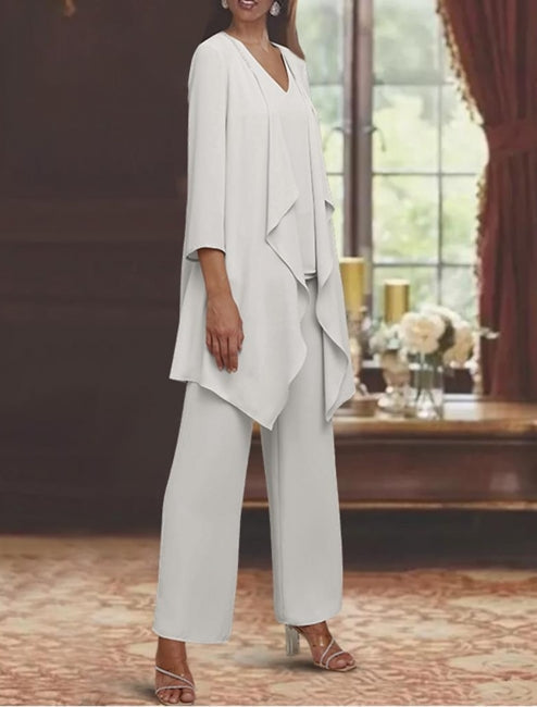 Magnifique robe longue en mousseline simple pour la mère de la mariée, avec châle.