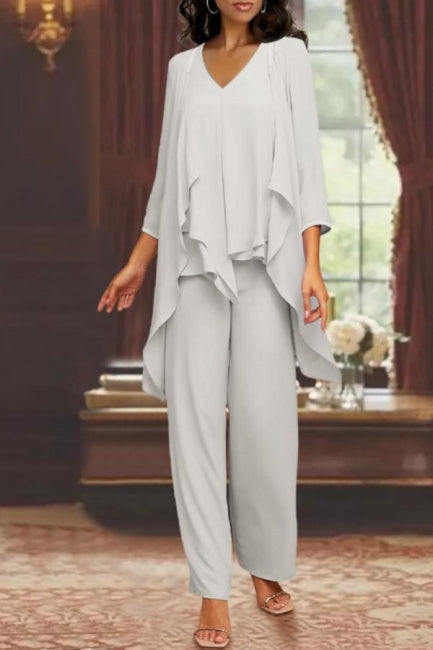 Magnifique robe longue en mousseline simple pour la mère de la mariée, avec châle.