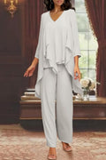 Magnifique robe longue en mousseline simple pour la mère de la mariée, avec châle.