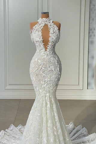 Magnifique robe de mariée sirène longue sans manches en dentelle