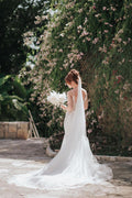 Beautiful Long Mermaid Spaghetti Straps V-neck Lace Sleeveless Backless Wedding Dress