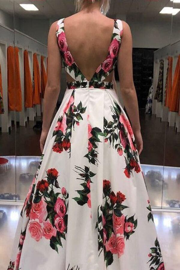 Vestido largo de fiesta sin mangas con tirantes florales y corte en A, vestido de noche