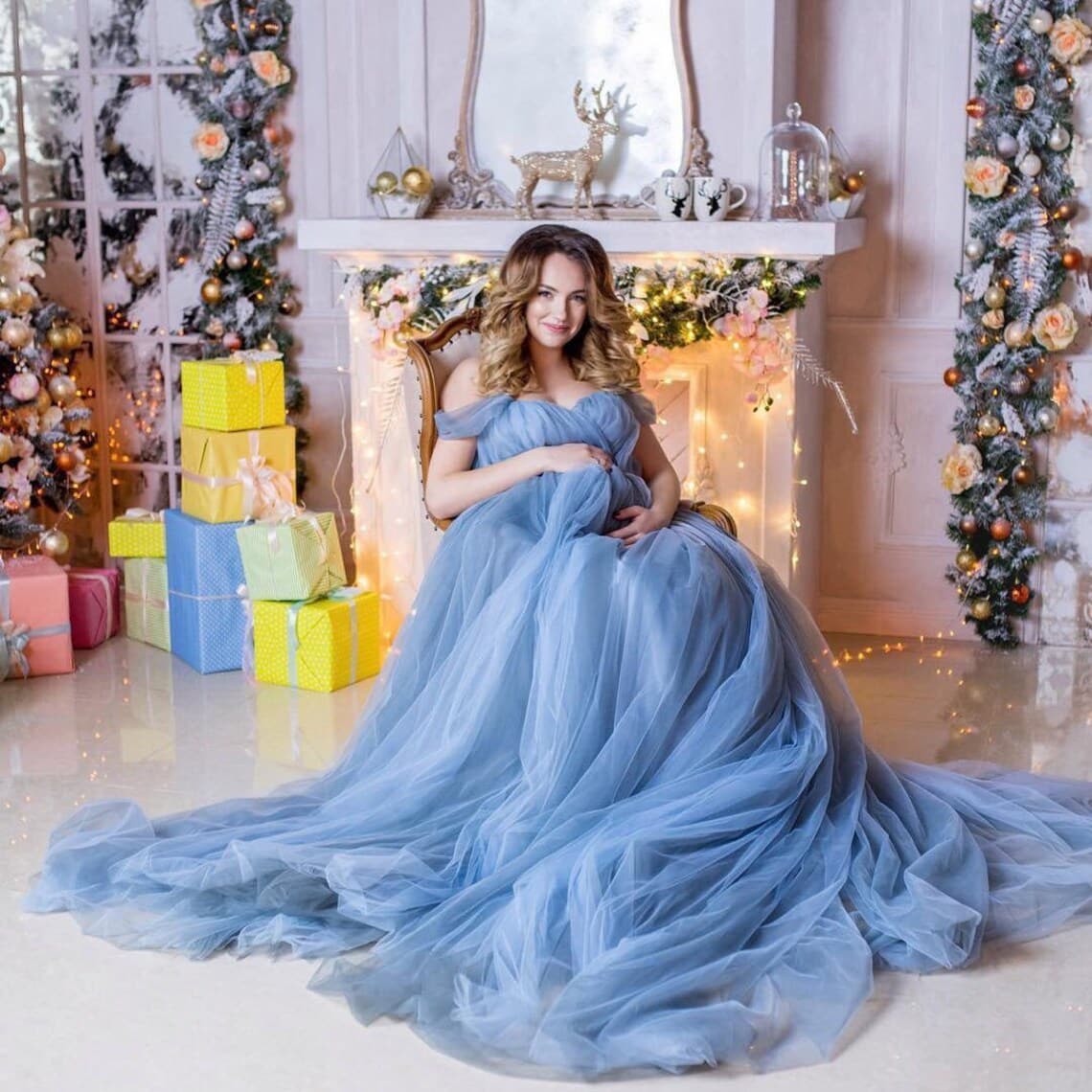 Vestido de maternidad azul polvoriento
