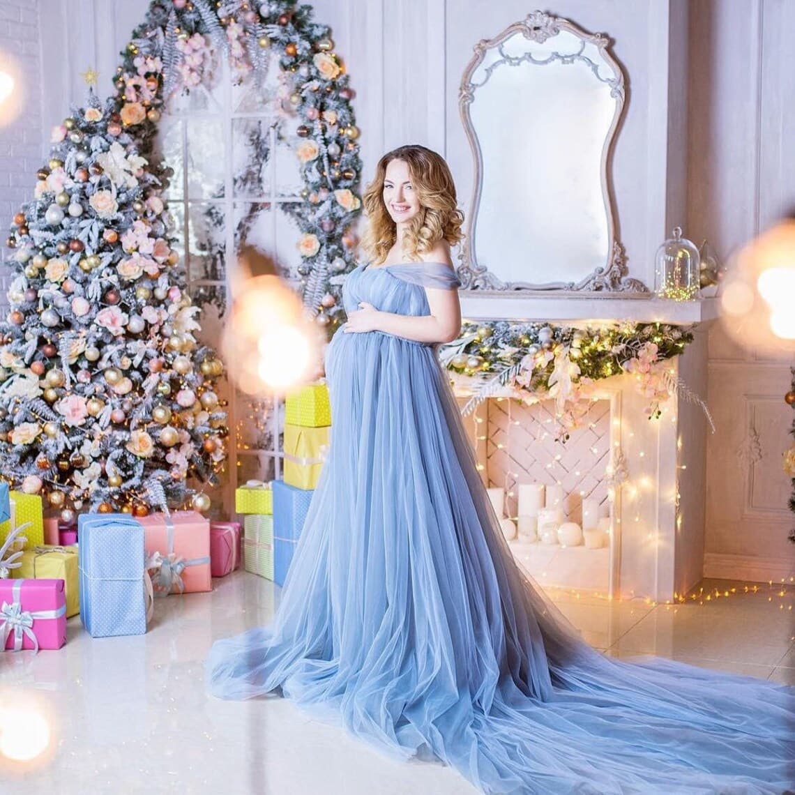 Vestido de maternidad azul polvoriento