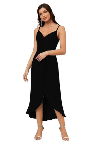 Vestido de dama de honor de gasa con escote en V y abertura media, vestido formal de fiesta, vestido de bienvenida 2803 