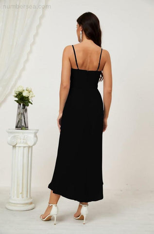 Vestido de dama de honor de gasa con escote en V y abertura media, vestido formal de fiesta, vestido de bienvenida 2803 