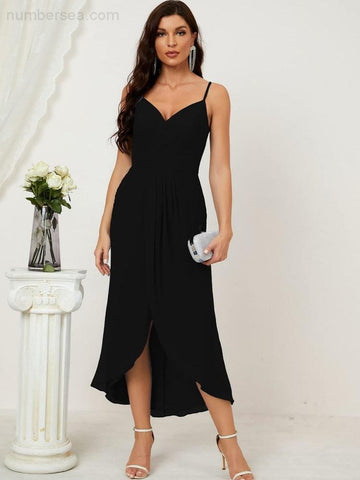 Vestido de dama de honor de gasa con escote en V y abertura media, vestido formal de fiesta, vestido de bienvenida 2803 