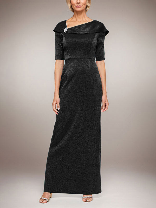 Robe longue fourreau scintillante avec revers à poignets et manches coudes 