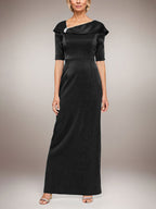 Robe longue fourreau scintillante avec revers à poignets et manches coudes 