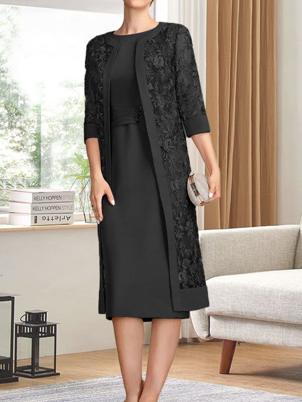 Vestido de gasa corte recto/columna hasta la rodilla para la madre de la novia con lentejuelas plisadas