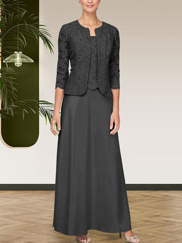 Glitter Lace & Satin Skirt Jacket Dress with Open Jacket