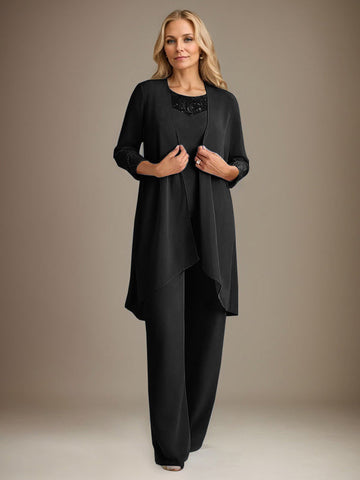 Chiffon Scoop Long Sleeves Mother Of The Bride Pantsuits With Jacket