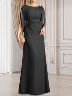 Vestido de corte recto/columna, largo hasta el suelo, de gasa, para la madre de la novia, con plisados ​​y cuentas.