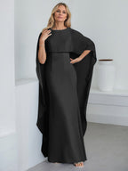 Robe fourreau longue en mousseline de soie pour la mère de la mariée, ornée de volants cascade, avec décolleté arrondi. 