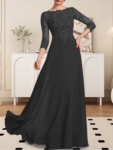 A-line Scoop Floor-Length Lace Chiffon Mother of the Bride Dress With Sequins