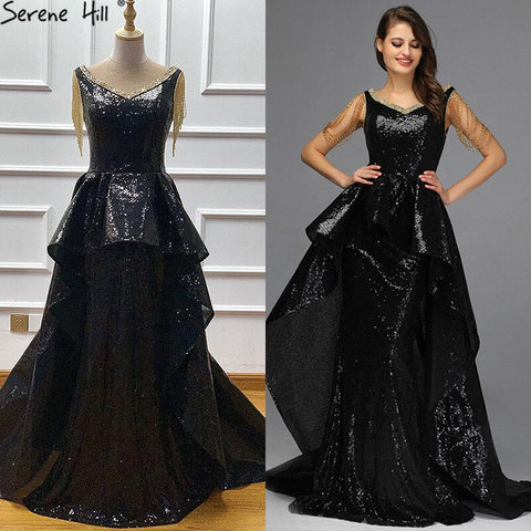 Robe de soirée noire asymétrique sans manches, sexy, en solde, sans retour, design Dubaï, épaules dénudées, avec pompons, LA60798 