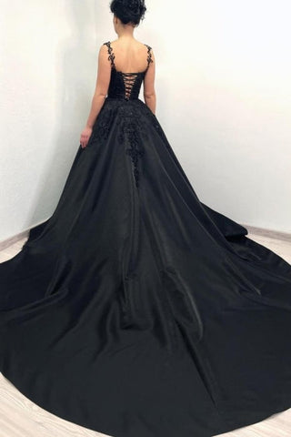 Vestido de gala negro, vestido de noche vaporoso con tirantes