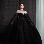 Black Diamond  Caple Sleeves Chiffon Evening Dress Dubai Design High Neck  Gowns 2025 LA60718