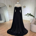 Black Diamond  Caple Sleeves Chiffon Evening Dress Dubai Design High Neck  Gowns 2025 LA60718