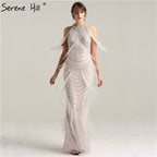 Black Halter Backless Sexy Luxury Evening Dresses 2025 Tassel Beading Sleeveless Mermaid  Formal Dress LA6229