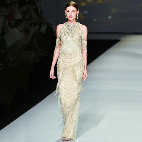 Robe de soirée noire luxueuse et sexy, dos nu, avec pompons et perles, sans manches, style sirène, LA6229, 2025 