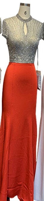 Sale Black High Neck Satin Mermaid Evening Dresses 2025 Beading Crystal Short Sleeves Sexy Evening Gowns LA70162