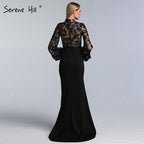 Black Long Sleeves Mermaid Design Evening Dresses High Neck Sequined Illusion Formal Gowns 2025 LA60921