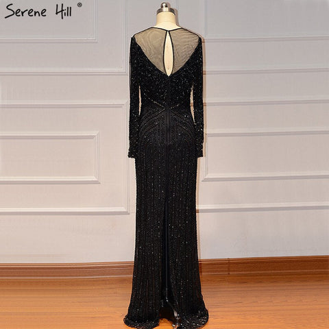 On Sale No Return No Refund Black Luxury Sexy Evening Dresses 2025 Slim Mermaid Tassel Beading Long Sleeves Evening Gowns For Woman LA60716