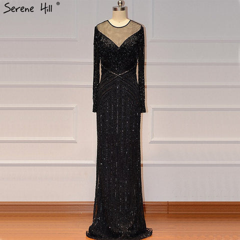 On Sale No Return No Refund Black Luxury Sexy Evening Dresses 2025 Slim Mermaid Tassel Beading Long Sleeves Evening Gowns For Woman LA60716