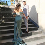 Black Mermaid High Split Evening Dresses Gowns 2025 Satin Beaded Elegant Sexy For Women Party LA71412