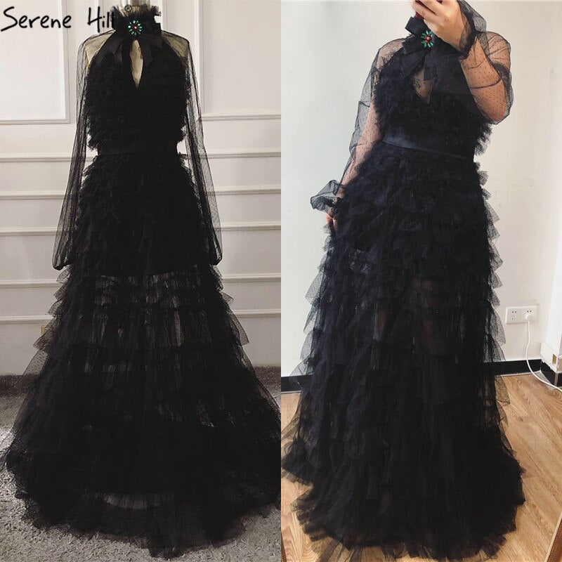 Black Perspective Sexy Evening Dresses 2025 Bow CUT-OUT Long Sleeves Evening Gowns LA60906
