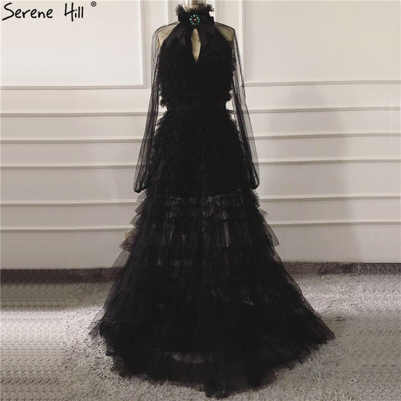 Black Perspective Sexy Evening Dresses 2025 Bow CUT-OUT Long Sleeves Evening Gowns LA60906