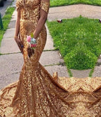 On Sale No Return No Refund Sale Black Sexy  African Sequined Sleeveless Mermaid Prom Dresses 2025 Luxury Sexy Prom Gowns LA60935